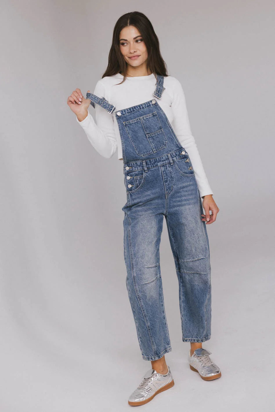 Tansy Denim Overalls in Medium Wash Stylish Denim Skirt