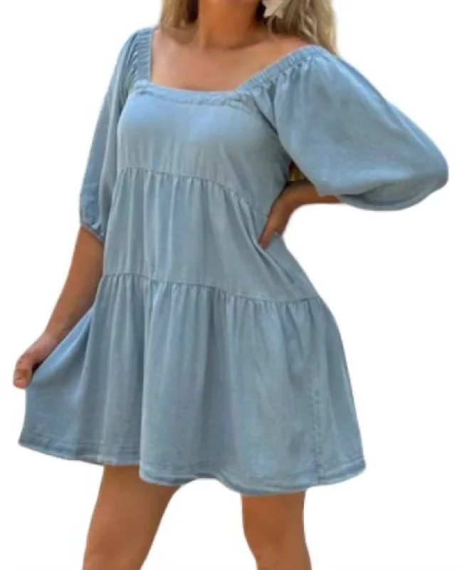 Tencel Tiered Dress In Denim Fashionable Denim Skirt