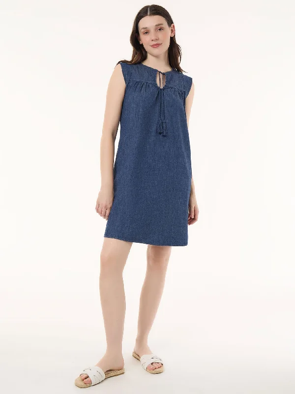 Flutter Sleeve Shift Dress, Soft Denim Belted Denim Skirt