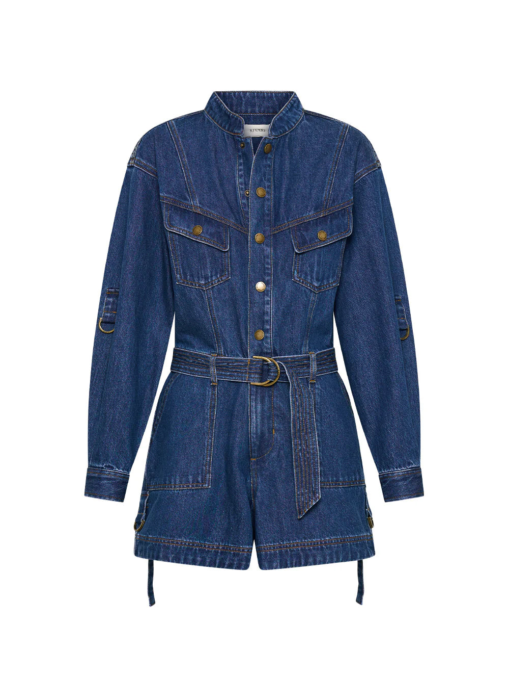 Kivari - Elena Denim Playsuit in Indigo Stretchy Denim Skirt