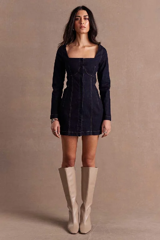 Sovere - Dusk Denim Dress in Ink Button-up Denim Skirt