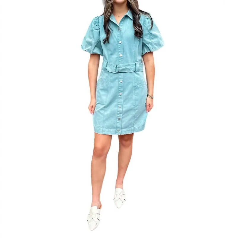 Washed Denim Dress In Mint Fashionable Denim Skirt