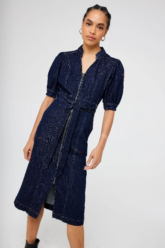 Rinse Wash Zip Detail Denim Dress Fitted Denim Skirt